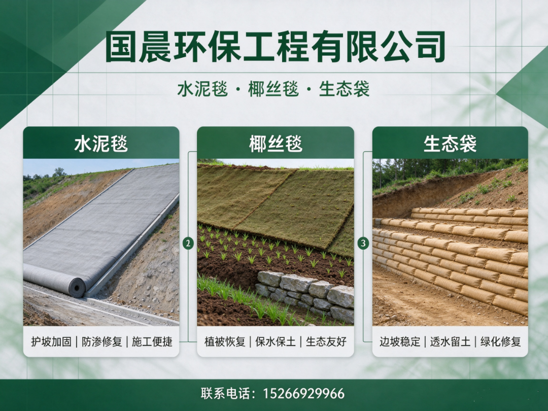 国晨环保工程 水泥毯、椰丝毯、生态袋产品实拍
